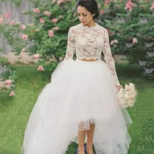 Lange mouw hoog laag tweedelige crop top met lange mouwen bruidsscheidingen