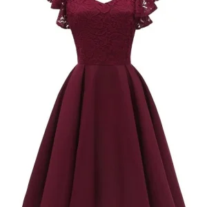 Weelderige korte kastanjebruine galajurk met ruches bandjes Vintage jaren '50 korte bruidsmeisjekleding 1626B