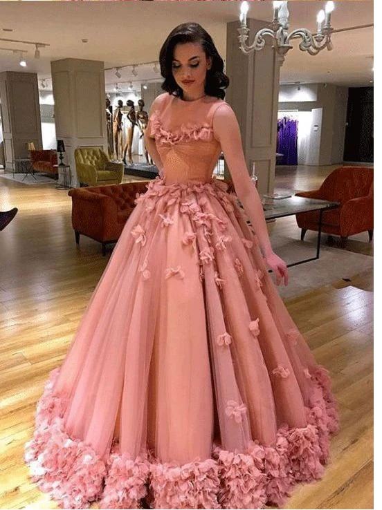 Luxe gekleurde tule trouwjurk met illusie hals en fijne ruches aan de zoom - Afbeelding 2