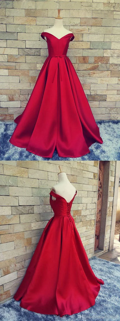 Rode baljurk off-shoulder lange galajurk formele jurk - Afbeelding 4