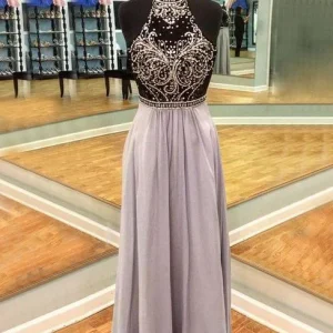 Bruiloft gast jurk lange formele jurk halter prom jurk