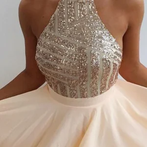 Champagne Seuqins Top Backless Korte Homecoming-jurk voor tieners