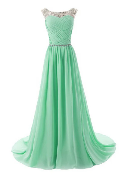 A-lijn chiffon kraal blauwe illusie hals galajurk - Afbeelding 3