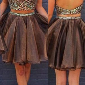 2-delige bruine homecoming-jurk eerstejaars galajurk voor tieners