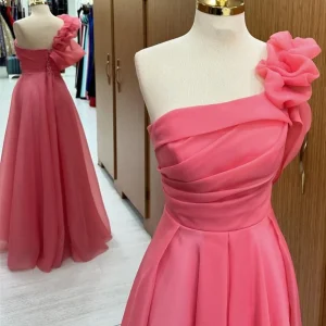 Watermelon One Shoulder Organza Prom Dress