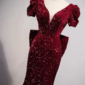 Zeemeermin strakke bordeaux pailletten galajurk