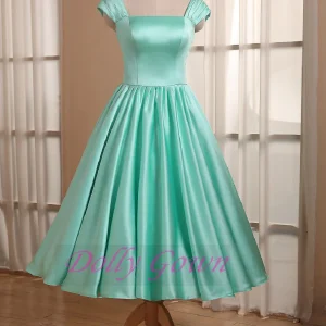 Mint groene thee lengte jaren '50 stijl Vintage bruidsmeisjesjurk