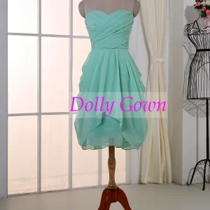 Mint korte zomer strapless chiffon bruidsmeisjesjurken