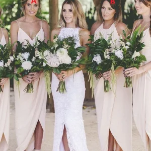 Gemengde Boho strand zomer beige bruidsmeisjekleding