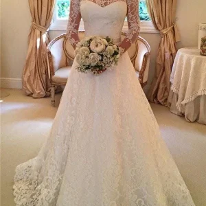 Bescheiden trouwjurk met lange mouwen Kanten trouwjurk met mouwen