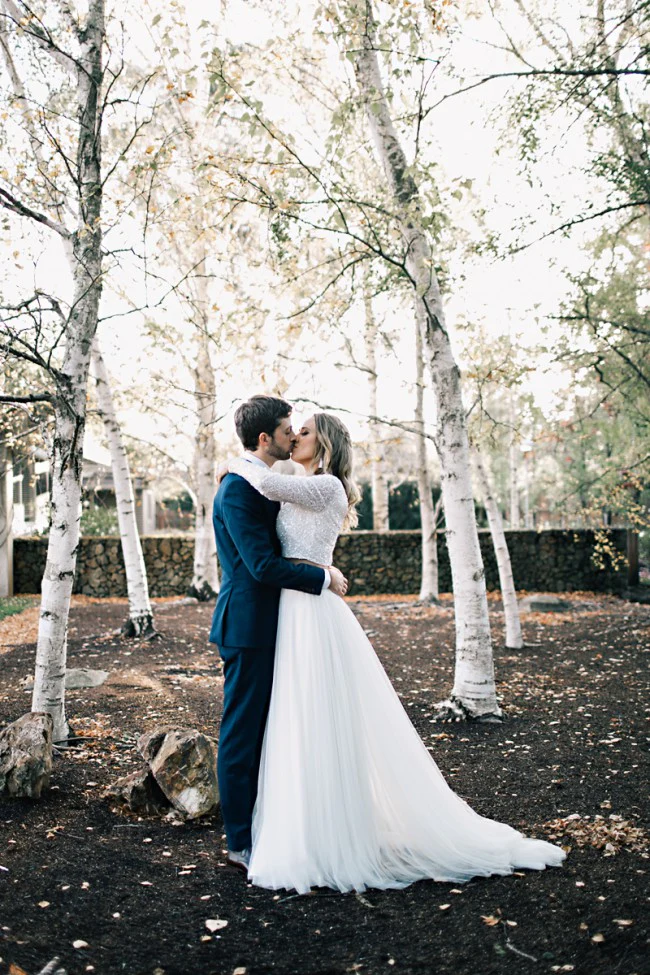 Bescheiden trouwjurk met lange mouwen, bruiloft tule rok en top bruidsjurk - Afbeelding 4