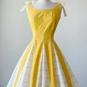 New Arrival 50s Yellow Boat Neck Full Circle Skirt Vintage Dress