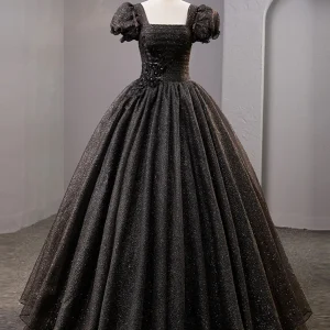 Zwarte baljurk vierkante hals Quinceanera jurk Sweet 16 jurk