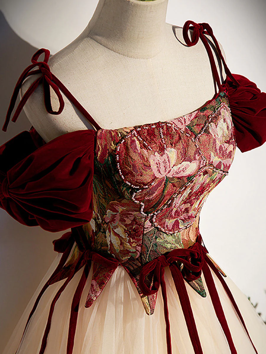 Champagne Long Sleeve A Line Prom Dress - Afbeelding 3