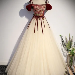 Champagne Long Sleeve A Line Prom Dress