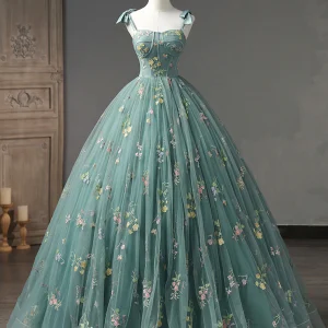 Blauwgroen groene baljurk kanten korset Quinceanera jurk Sweet 16 jurk