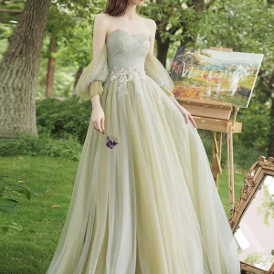 Casual saliegroen uit de schouder tule Boho galajurk