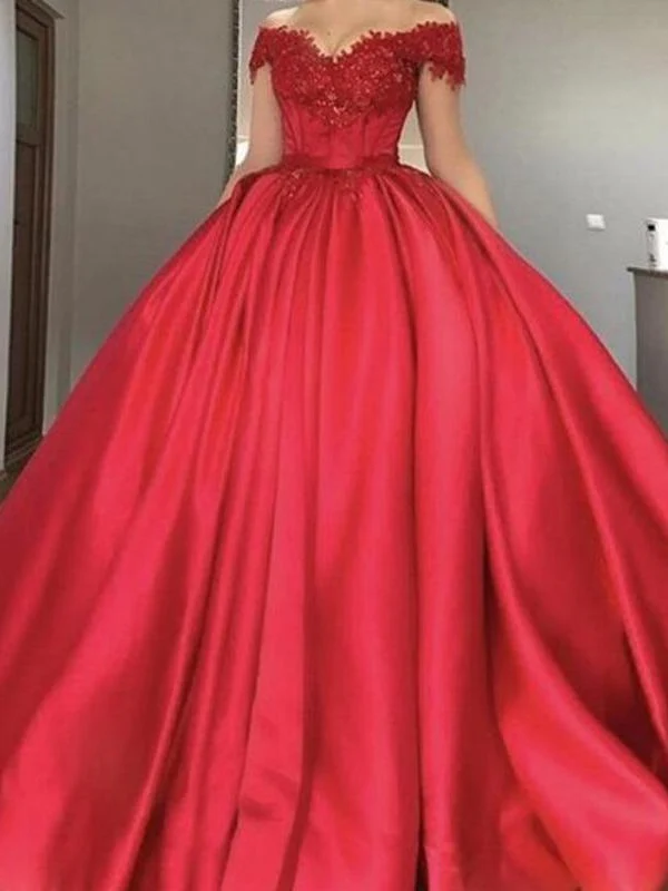 Gelegenheid rode baljurk off schouders trouwjurk | Quinceanera-jurken