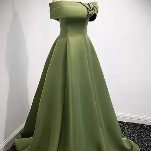 Off schouders olijfgroene formele promjurk