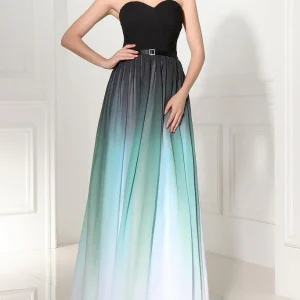 Ombre chiffon liefje hals lange strapless bruidsmeisjesjurken