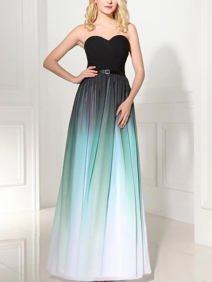 Ombre chiffon liefje hals lange strapless bruidsmeisjesjurken