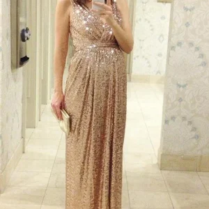 Zwangerschap Champagne lange roségouden bruidsmeisjesjurken met pailletten