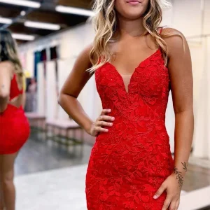 Rode kanten strakke pasvorm zwarte meisje doodt homecoming jurk