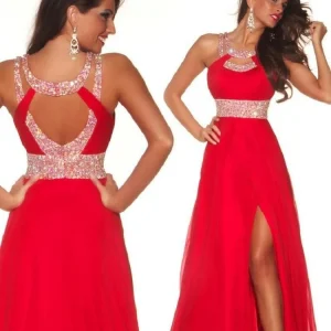 Rode galajurk met zijsplit galajurk Lange avondjurk met split aan de voorkant MA148