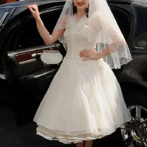 Rockabilly halter ruches jaren '50 stijl korte trouwjurk Pinup trouwjurk