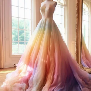 Romantic Dip Dye Rainbow Colored Wedding Dress