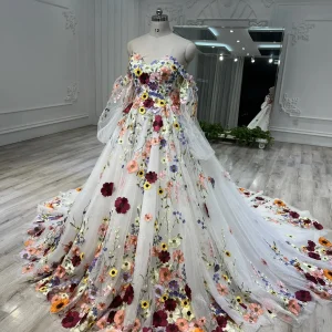 Romantic Fairy Tulle 3D Floral Colorful Wedding Dress