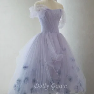 Romantische lavendel Tule korte unieke asymmetrische gekleurde trouwjurk