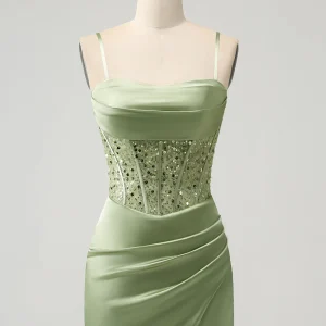 Corset Sequin Mini Homecoming Dress in Sage Green