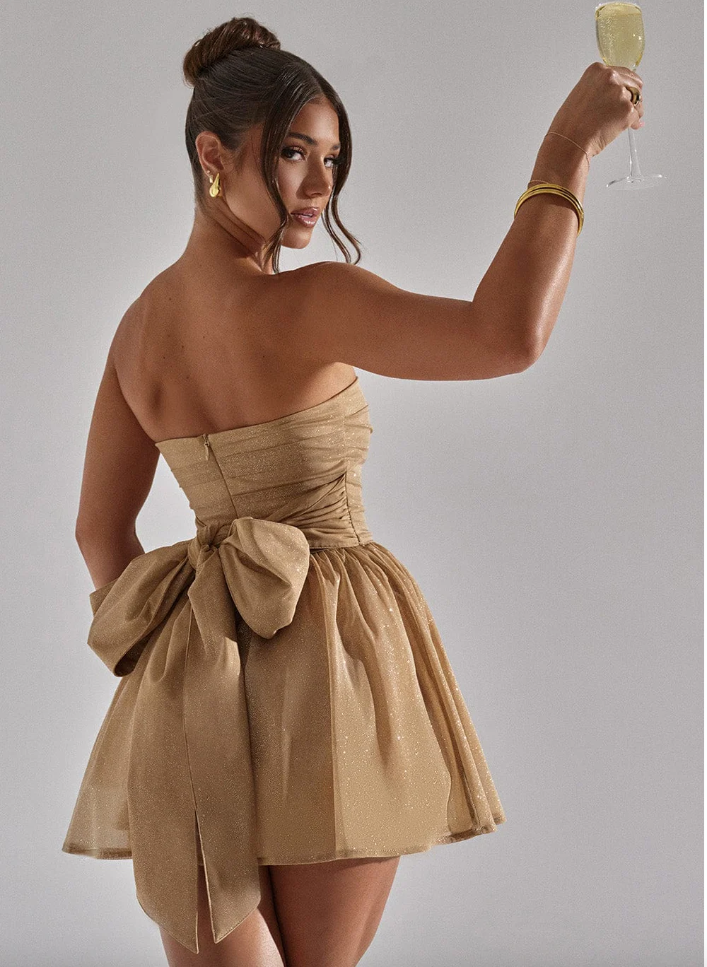 Elegante Glitter Feestjurk | Strapless Mini Jurk Met Sprankelende A-Lijn - Afbeelding 4