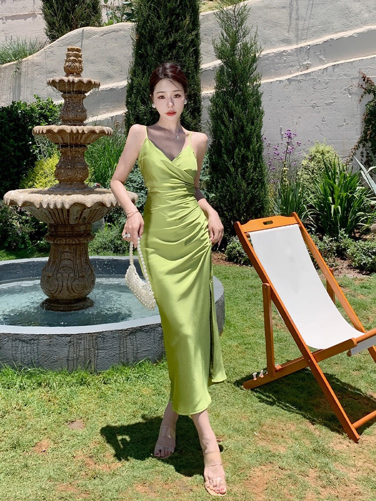 Semi-formele bosgroene onderjurk met split - Afbeelding 3