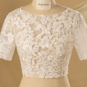 Shelbi Open Back Lace Bridal Top with 1/2 Sleeves