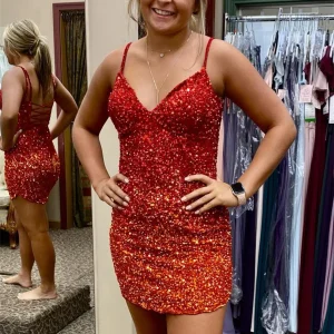 Korte rode pailletten strakke homecoming jurk