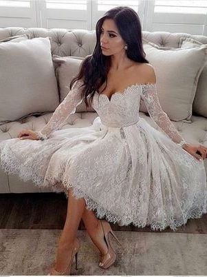 Korte kanten off-shoulders trouwjurk korte galajurk met mouwen