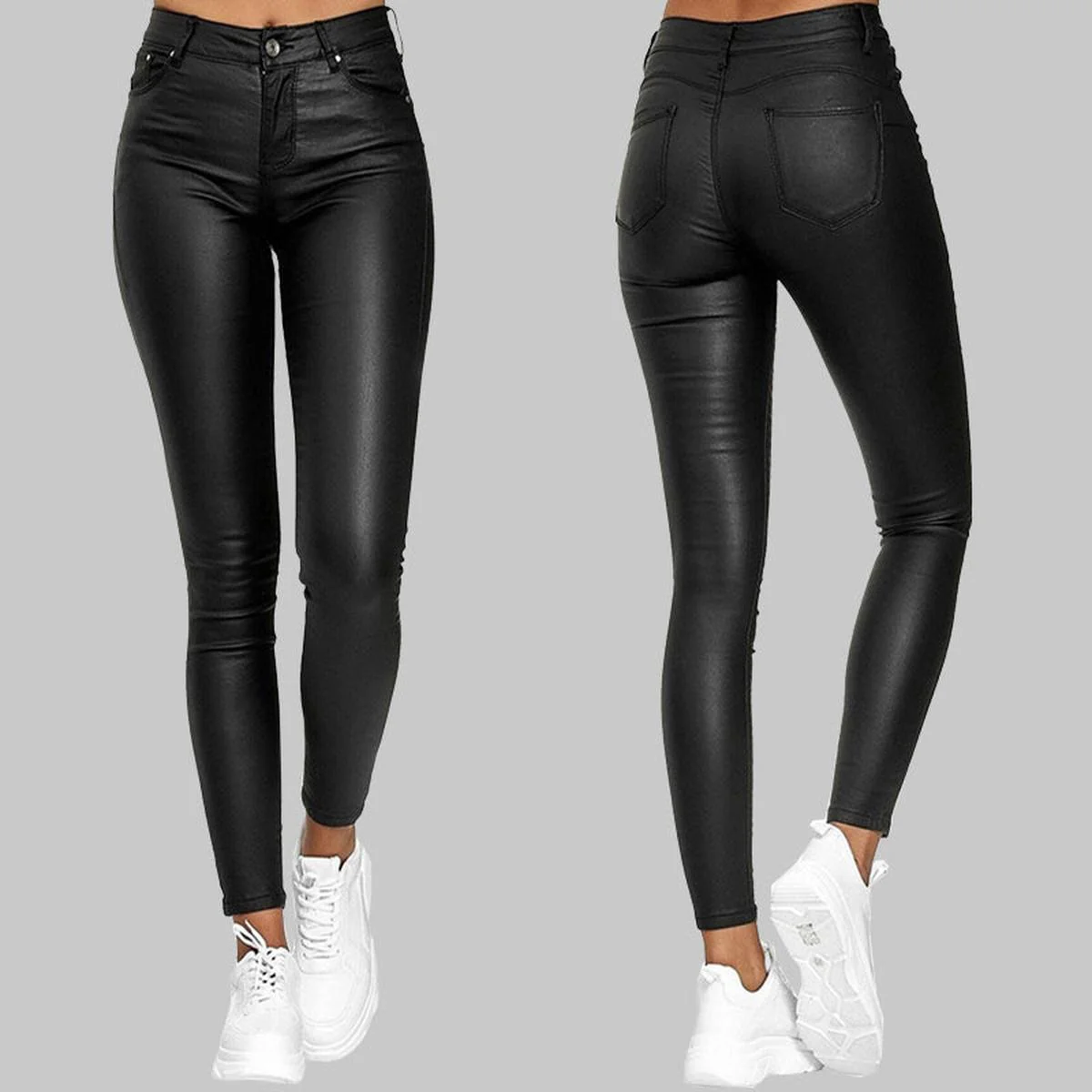 PU Leren Skinny Broek Voor Dames | Hoge Taille Stretch Kunstleer Legging - Afbeelding 6