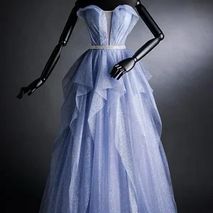 Strapless sprankelende lavendel galajurk