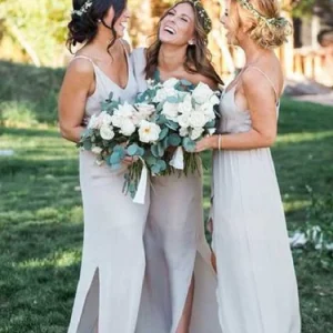 Zomer rustieke Boho Flowy bruidsmeisjekleding met split FS045