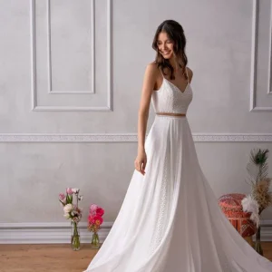 Zomer kanten chiffon tweedelige trouwjurk