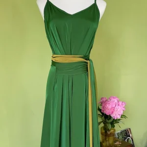 Tie taille groene zomer maxi-jurk