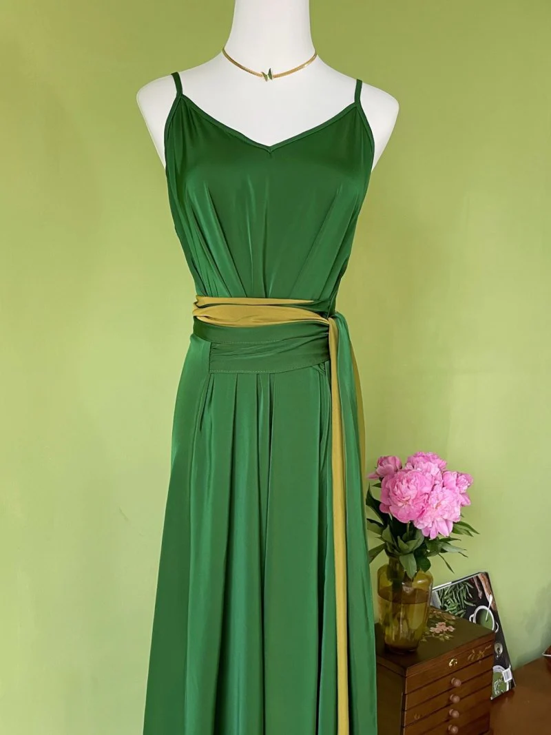 Tie taille groene zomer maxi-jurk