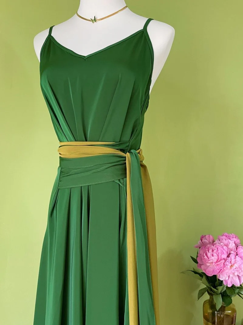 Tie taille groene zomer maxi-jurk - Afbeelding 5