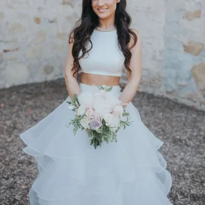 Crop Top Halter Organza Tweedelige trouwjurk met ruches rok