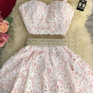 Tweedelige homecoming-jurk, lichtroze homecoming-jurk Eerstejaars homecoming-jurk, SSD013