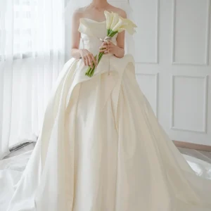 Strapless prinses zijden baljurk trouwjurk