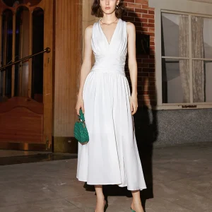 Vintage Marilyn Monroe geïnspireerde witte zijden jurk met halterhals