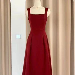 Vintage Rockabilly Burgundy Square Neck 50s Style Dress